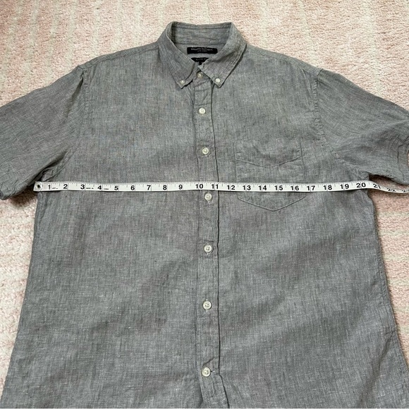 Banana Republic Light Gray Marled Button-Down Short Sleeve Shirt Slim Fit Linen - Picture 7 of 11